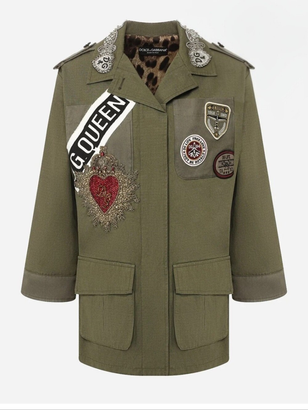 New w/tags Dolce & Gabbana Olive Green Embellished Military-Style Jacket